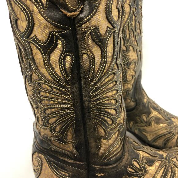 Corral Boots Gold Inlay Embroidery Western Boots CC3814 Multicolor Size 7 M - Picture 10 of 14